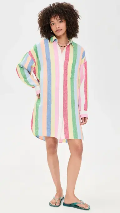 Faherty Laguna Linen Mini Shirtdress unbeam Stripe | Thumbnail 5