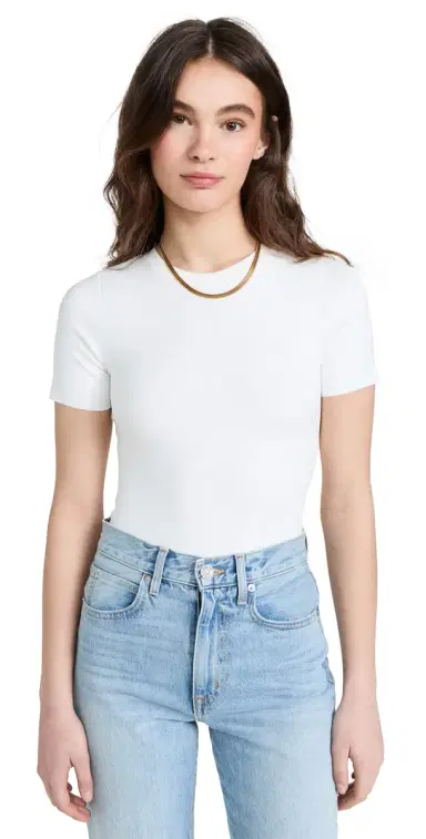 Good American Sculpting Tee Thong Bodysuit White001 | Thumbnail 1