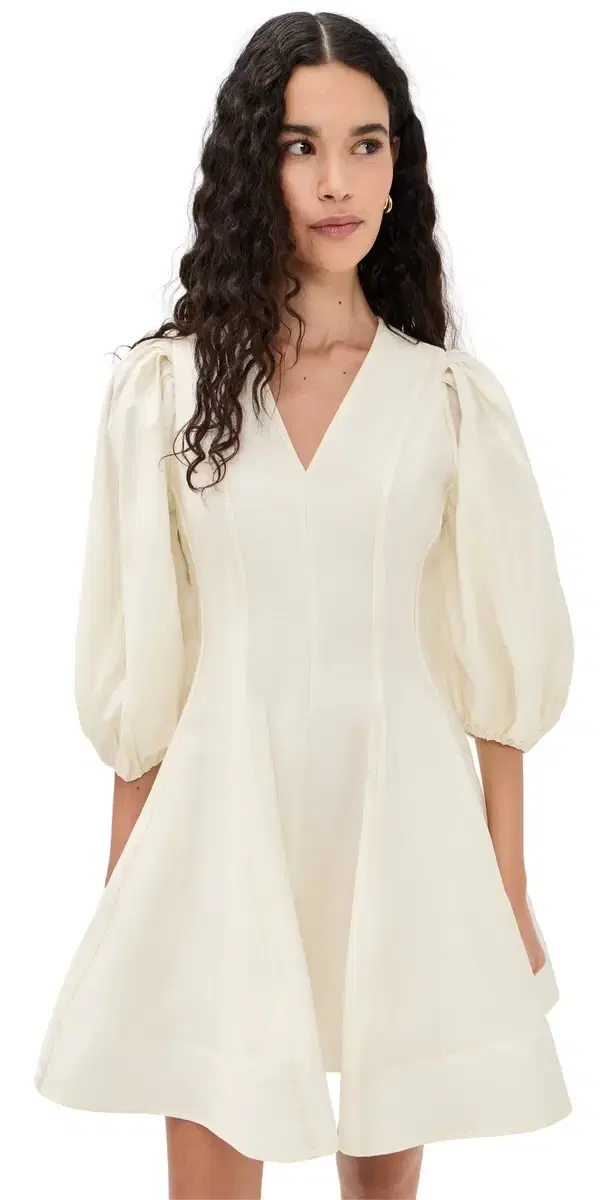 English Factory Puff Sleeve Flare ini Dress Cream