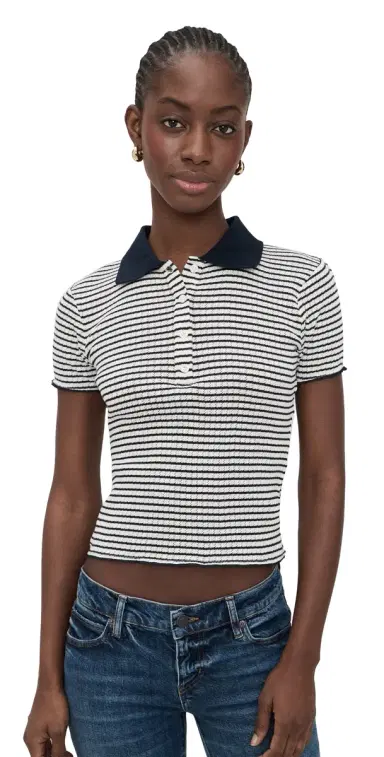 FRAME The Pointelle Polo Navy ulti | Thumbnail 1