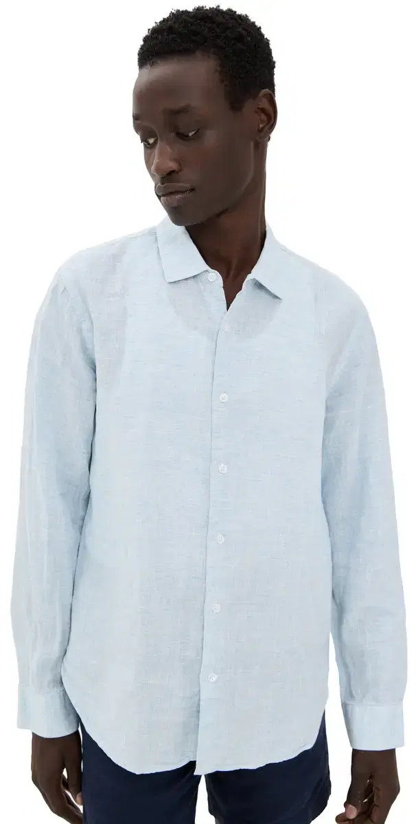 Orlebar Brown Giles Linen Button Down hirt Pale Blue/White