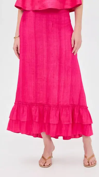 Coniglio Palm Beach Cinch Back Silk Midi Skirt Lush Pink One Size | Thumbnail 2