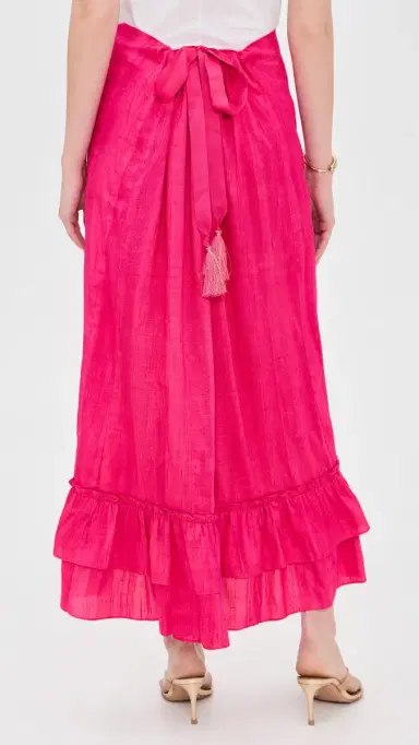 Coniglio Palm Beach Cinch Back Silk Midi Skirt Lush Pink One Size | Thumbnail 3