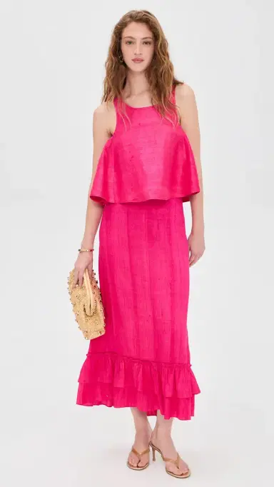 Coniglio Palm Beach Cinch Back Silk Midi Skirt Lush Pink One Size | Thumbnail 5