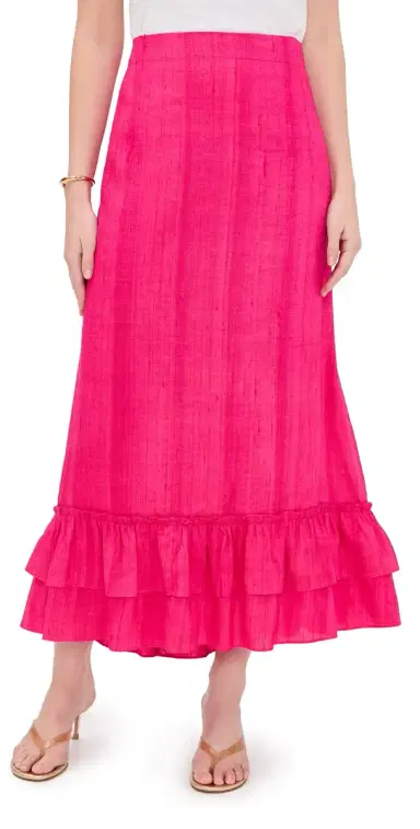 Coniglio Palm Beach Cinch Back Silk Midi Skirt Lush Pink One Size | Thumbnail 1