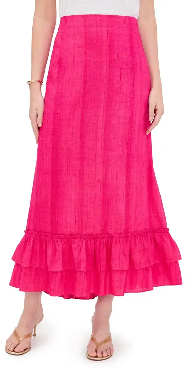 Cinch Back Silk Midi Skirt Lush Pink One Size