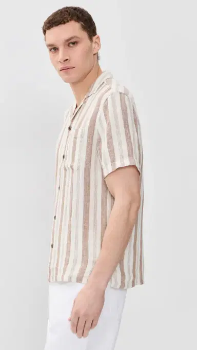 Faherty Short Sleeve Palma Linen Camp Shirt Island Brown Stripe | Thumbnail 4 Faherty Short Sleeve Palma Linen Camp Shirt Island Brown Stripe | Thumbnail 4