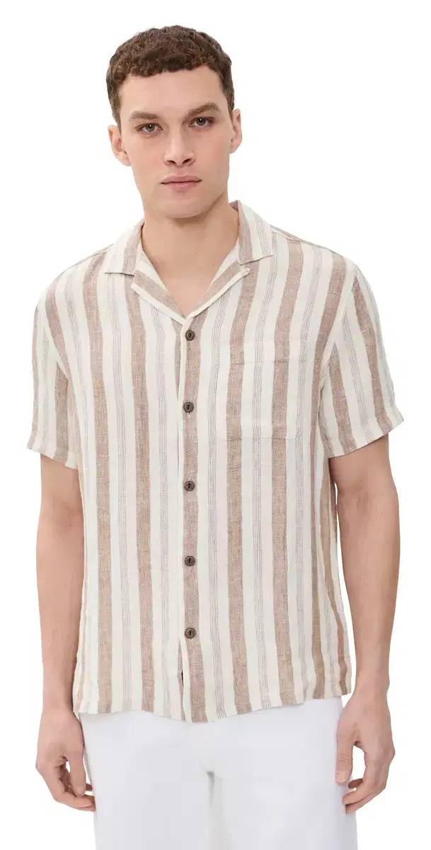 hort leeve Palma Linen Camp hirt Island Brown tripe