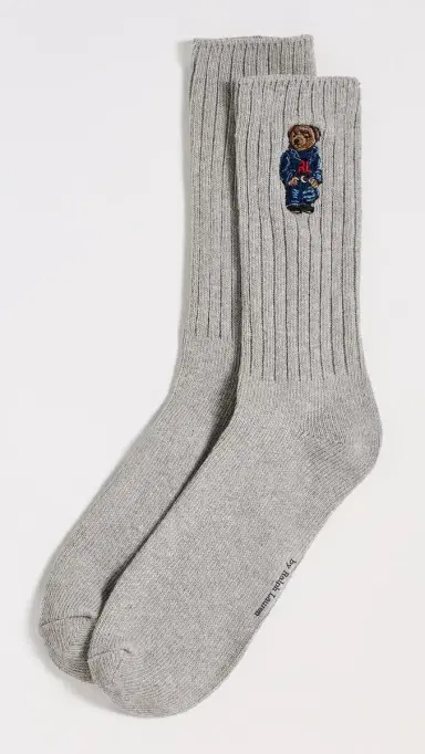 Polo Ralph Lauren Polo Bear Ribbed Crew Socks Heather Grey 10-13 | Thumbnail 2