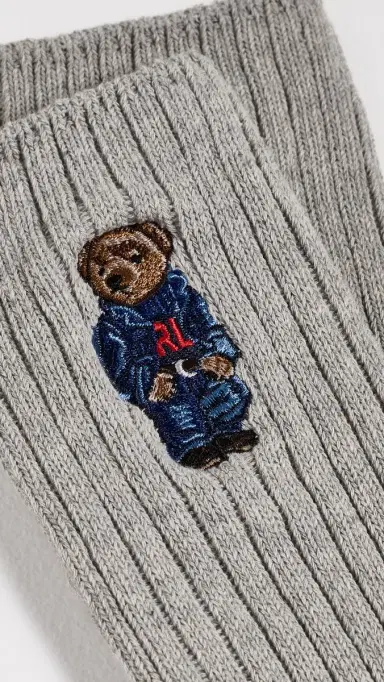 Polo Ralph Lauren Polo Bear Ribbed Crew Socks Heather Grey 10-13 | Thumbnail 3