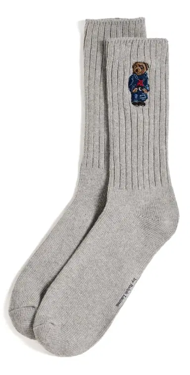 Polo Ralph Lauren Polo Bear Ribbed Crew Socks Heather Grey 10-13 | Thumbnail 1