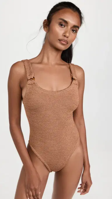Hunza G Domino Swim One Piece Metallic Cocoa One Size | Thumbnail 2