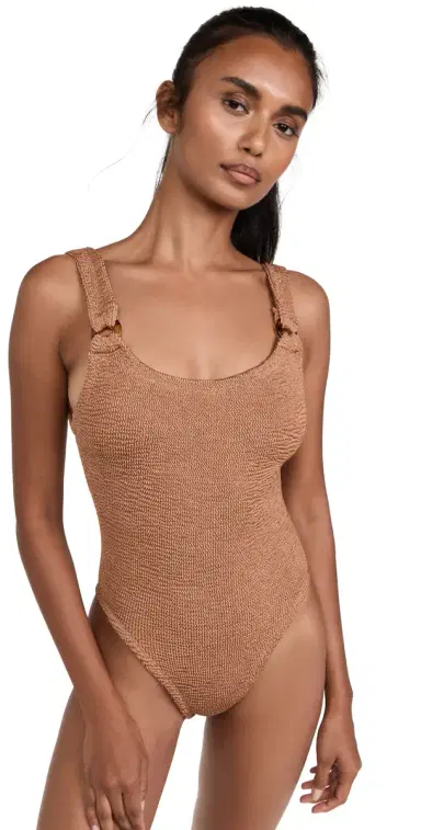 Hunza G Domino Swim One Piece Metallic Cocoa One Size | Thumbnail 1