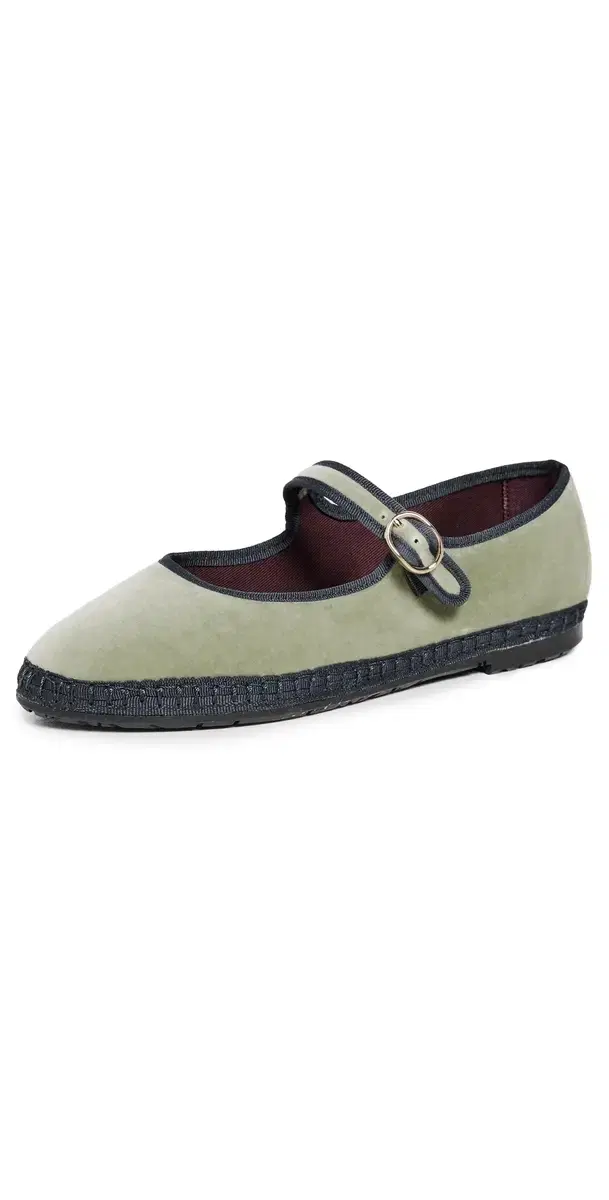 Velvet Mary Jane Flats Light Green