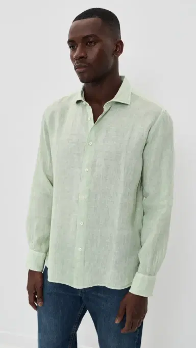 Fedeli Nick Linen Button Down Shirt Pistacchio | Thumbnail 2 Fedeli Nick Linen Button Down Shirt Pistacchio | Thumbnail 2