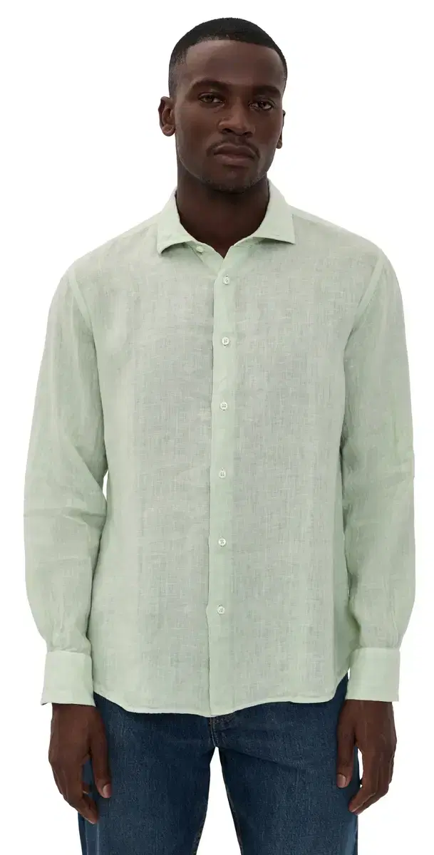 Nick Linen Button Down Shirt Pistacchio