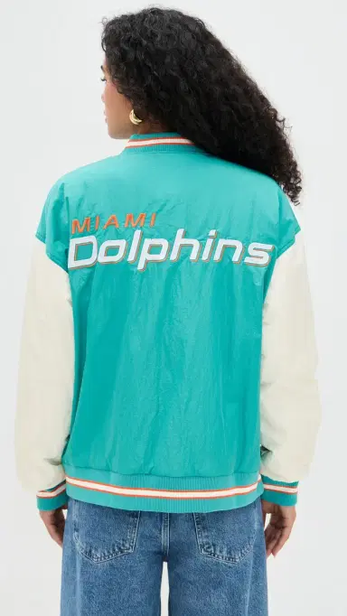 Terez Dolphins Colorblock Bomber Jacket Dolphins Aqua/Sugar Swizzle S | Thumbnail 3