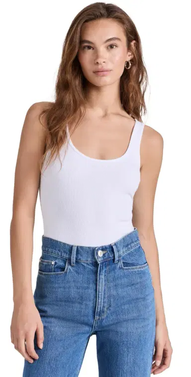 L'Agence Nica Scoop Neck Tank Thong Bodysuit White M | Thumbnail 1
