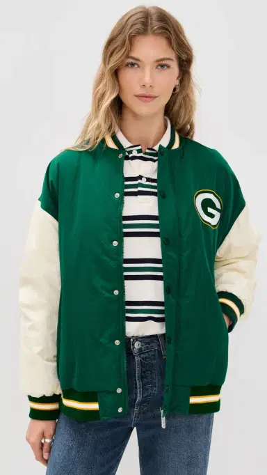 Terez Packers Colorblock Bomber Jacket Packers Green/Sugar Swizzle S | Thumbnail 2