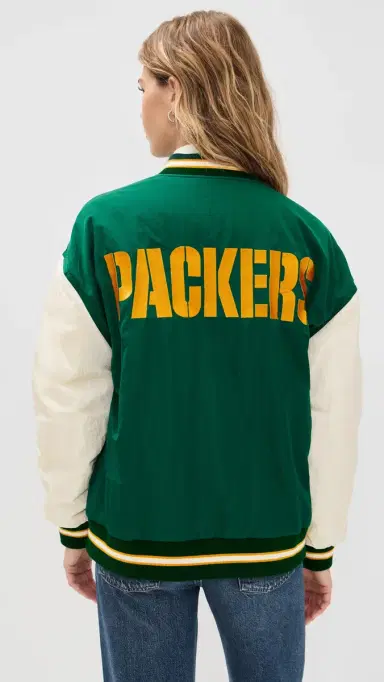 Terez Packers Colorblock Bomber Jacket Packers Green/Sugar Swizzle S | Thumbnail 3