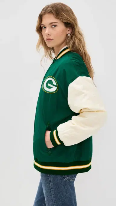 Terez Packers Colorblock Bomber Jacket Packers Green/Sugar Swizzle S | Thumbnail 4