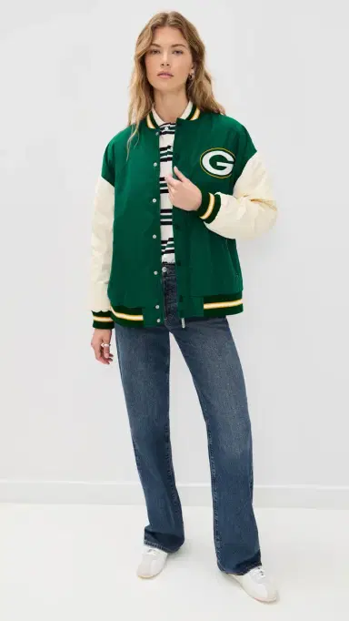 Terez Packers Colorblock Bomber Jacket Packers Green/Sugar Swizzle S | Thumbnail 5