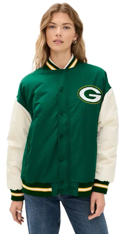 Terez Packers Colorblock Bomber Jacket Packers Green/Sugar Swizzle S | Thumbnail 1
