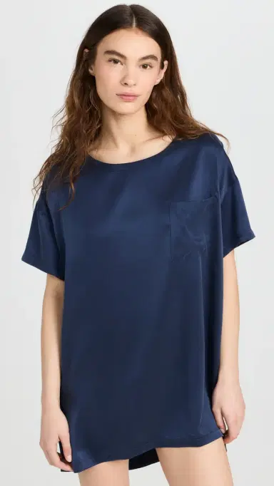 Lunya Washable Silk Oversized Sleep Tee Deep Blue | Thumbnail 2