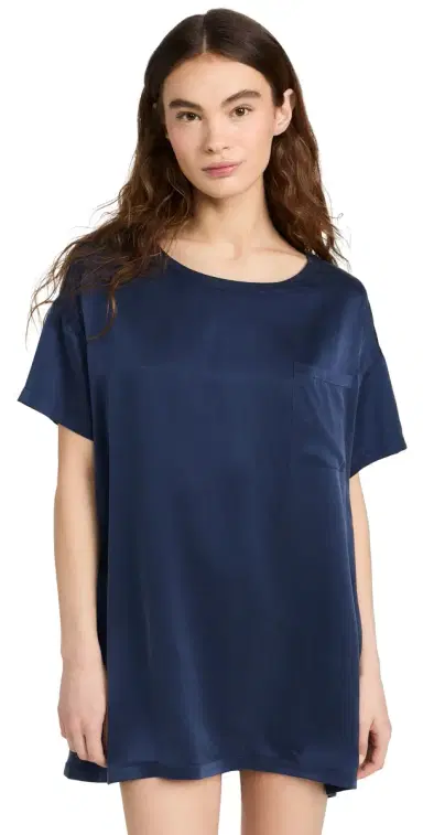 Lunya Washable Silk Oversized Sleep Tee Deep Blue | Thumbnail 1