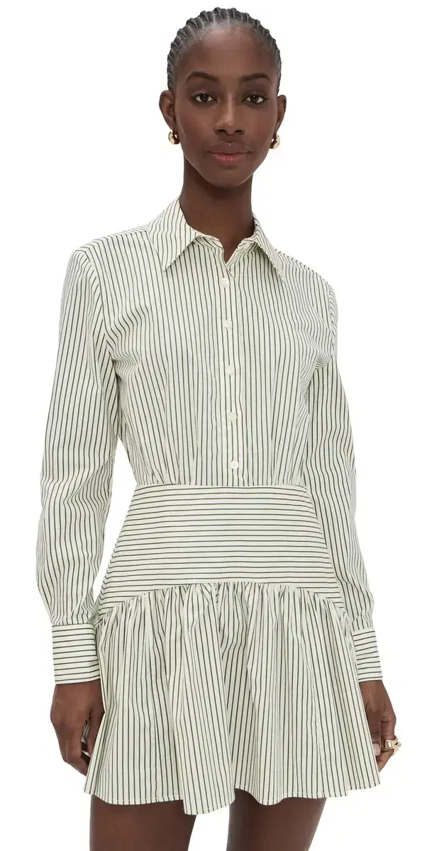STAUD Rocco Mini Dress Chive Stripe