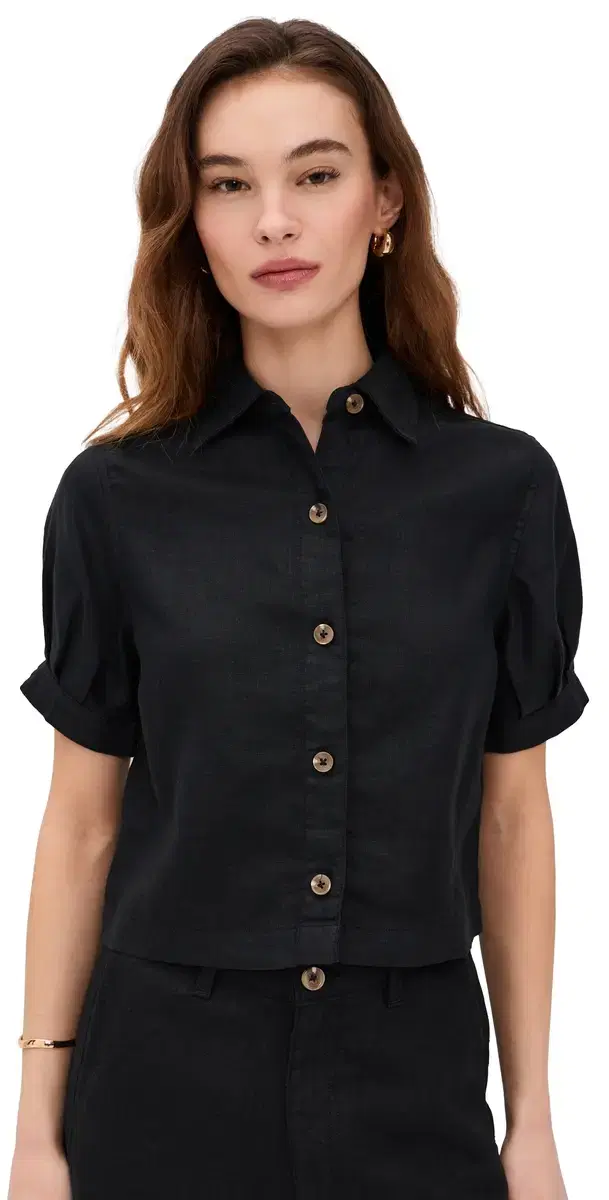 Puff Sleeve Montauk Linen Shirt Black Linen