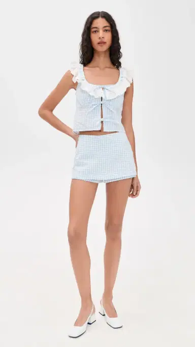 For Love & Lemons Bradford Gingham Skort Blue L | Thumbnail 5