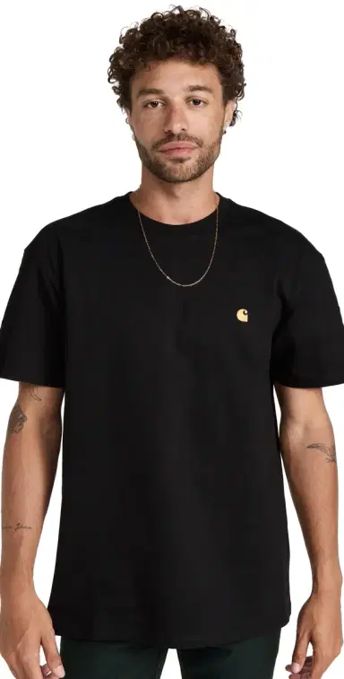 Carhartt WIP Short Sleeve Chase T-Shirt Black/Gold | Thumbnail 1 Carhartt WIP Short Sleeve Chase T-Shirt Black/Gold | Thumbnail 1