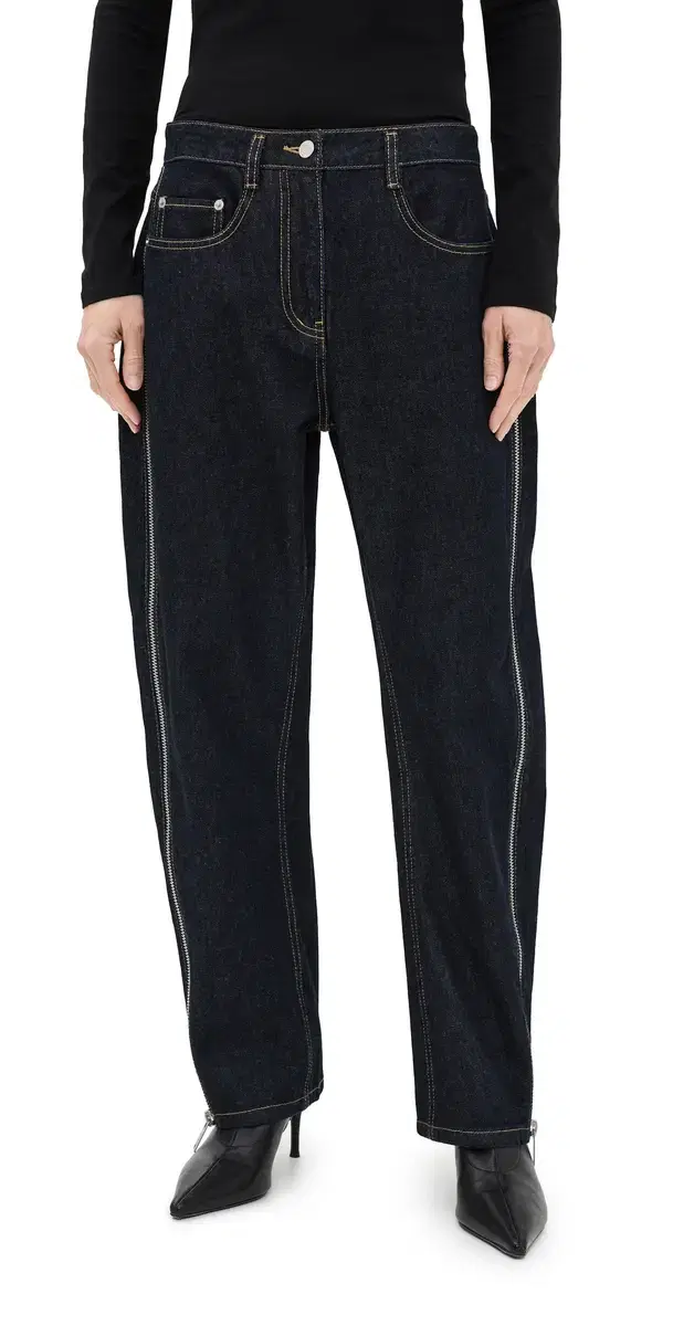 3.1 Phillip Lim Denim Curved Petite Jeans With Zippers Dark Indigo