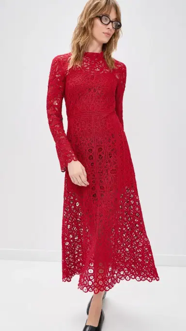 Sea Adelina Battenberg Lace Long Sleeve Dress Red | Thumbnail 5 Sea Adelina Battenberg Lace Long Sleeve Dress Red | Thumbnail 5