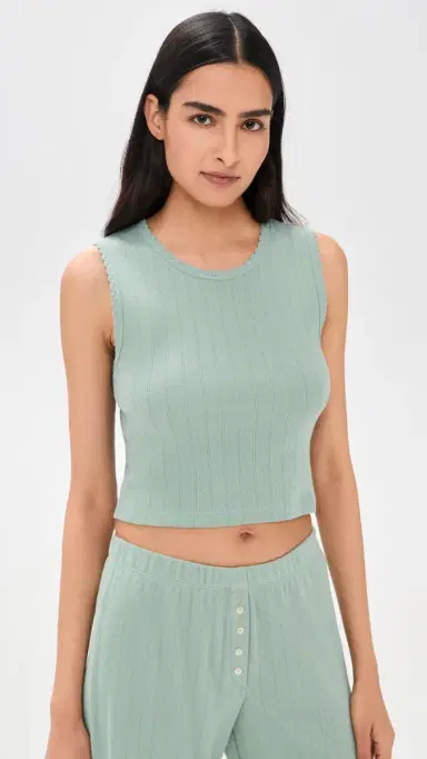 LESET Pointelle Crew Tank Eucalyptus M | Thumbnail 2