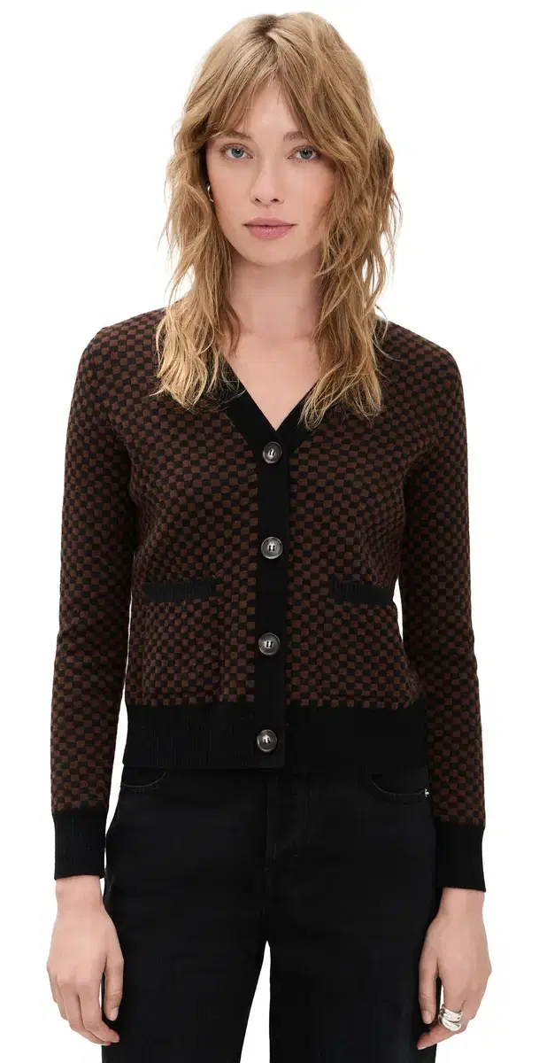 LE BOP Annie Checkerboard Cardigan Chocolate/Black