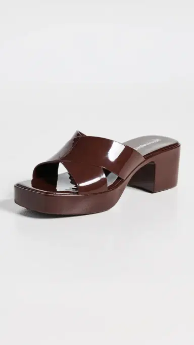 Jeffrey Campbell Bubblegum Jelly Block Sandals Chocolate Shiny | Thumbnail 2