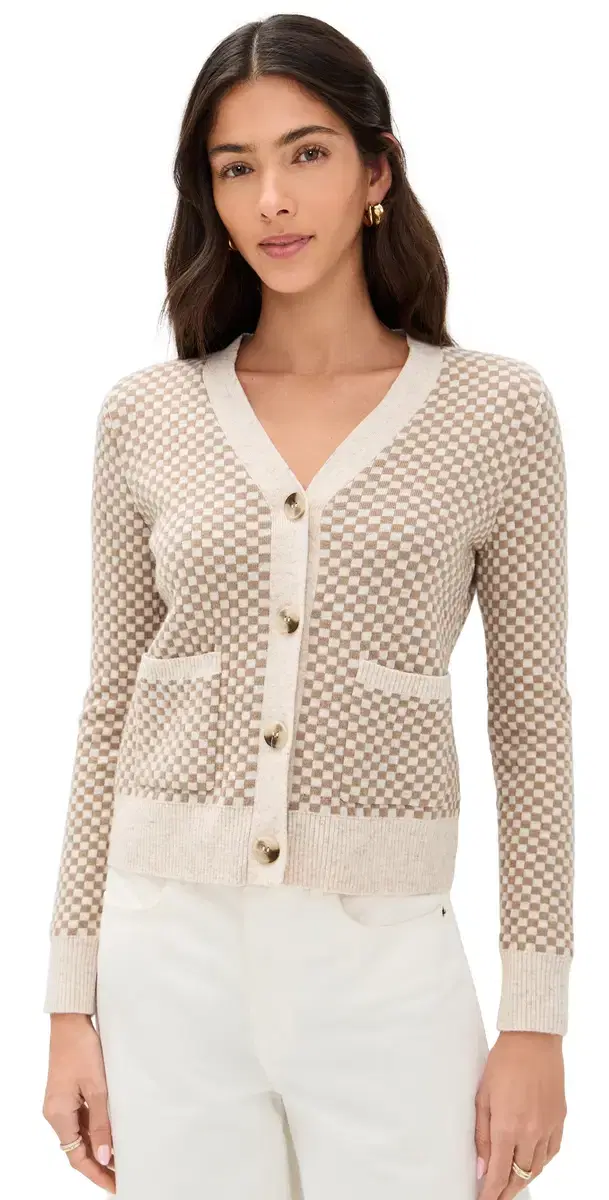 LE BOP Annie Checkerboard Cardigan Oatmeal/Khaki