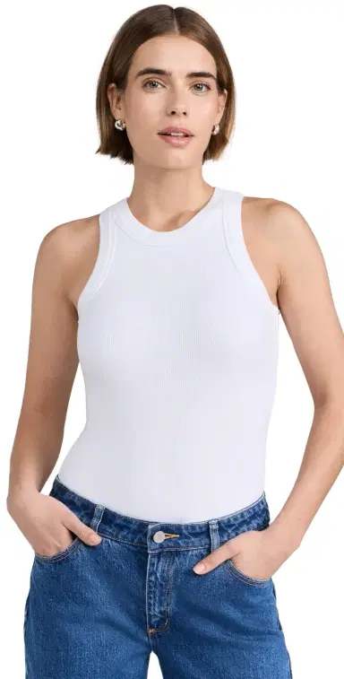 Ambitionist Ali Ribbed Racer Tank Thong Bodysuit White L | Thumbnail 1 Ambitionist Ali Ribbed Racer Tank Thong Bodysuit White L | Thumbnail 1