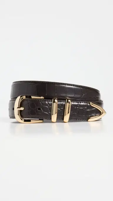 Favorite Daughter The Jordan Croc Embossed Belt Dk. Brown/Gold | Thumbnail 2