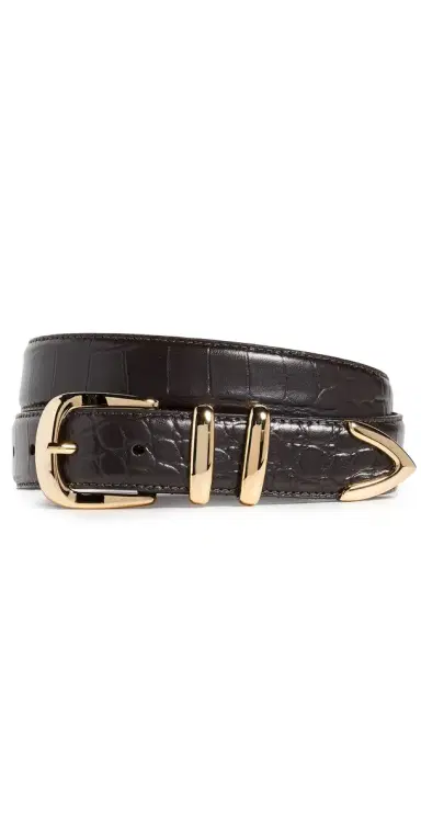Favorite Daughter The Jordan Croc Embossed Belt Dk. Brown/Gold | Thumbnail 1