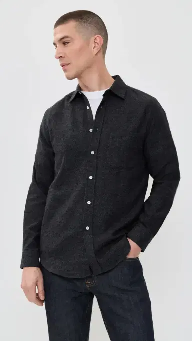 Portuguese Flannel Teca 2.0 Brushed Flannel Button Down Shirt Grey | Thumbnail 2