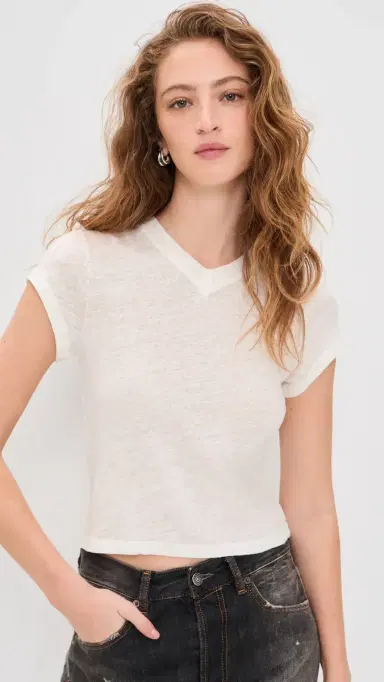 IRO Sybel Linen V Neck Tee Porcelain M | Thumbnail 2 IRO Sybel Linen V Neck Tee Porcelain M | Thumbnail 2