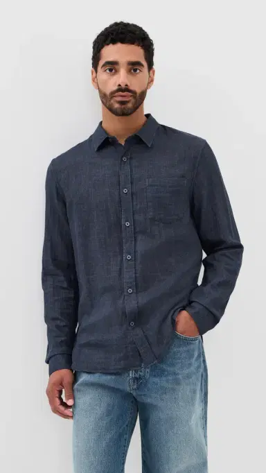 Vince Double Face Long Sleeve Shirt Heather Coastal M | Thumbnail 2