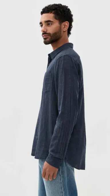 Vince Double Face Long Sleeve Shirt Heather Coastal M | Thumbnail 4