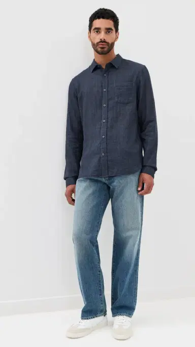 Vince Double Face Long Sleeve Shirt Heather Coastal M | Thumbnail 5