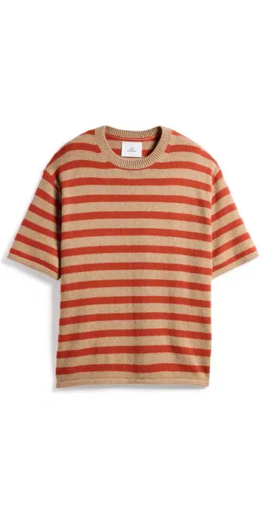 The Elder Statesman Unisex cout tripe Cashmere Knit Tee and/Tigerlily | Thumbnail 1 The Elder Statesman Unisex cout tripe Cashmere Knit Tee and/Tigerlily | Thumbnail 1