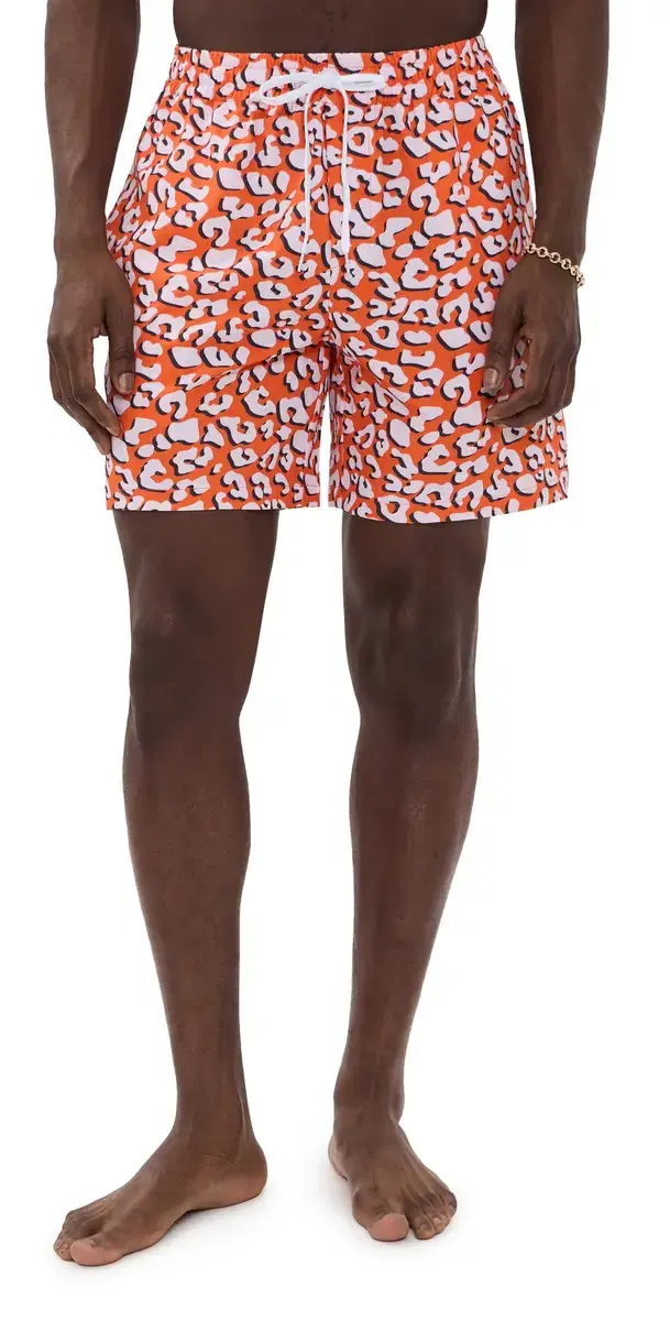 Abstract Swim Trunks 7 White/Orange
