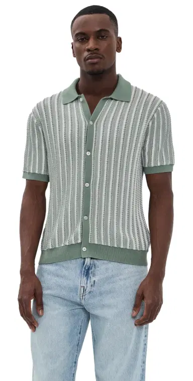 Madewell Core Cotton Vertical Stripe Polo Frosted Cypress | Thumbnail 1 Madewell Core Cotton Vertical Stripe Polo Frosted Cypress | Thumbnail 1